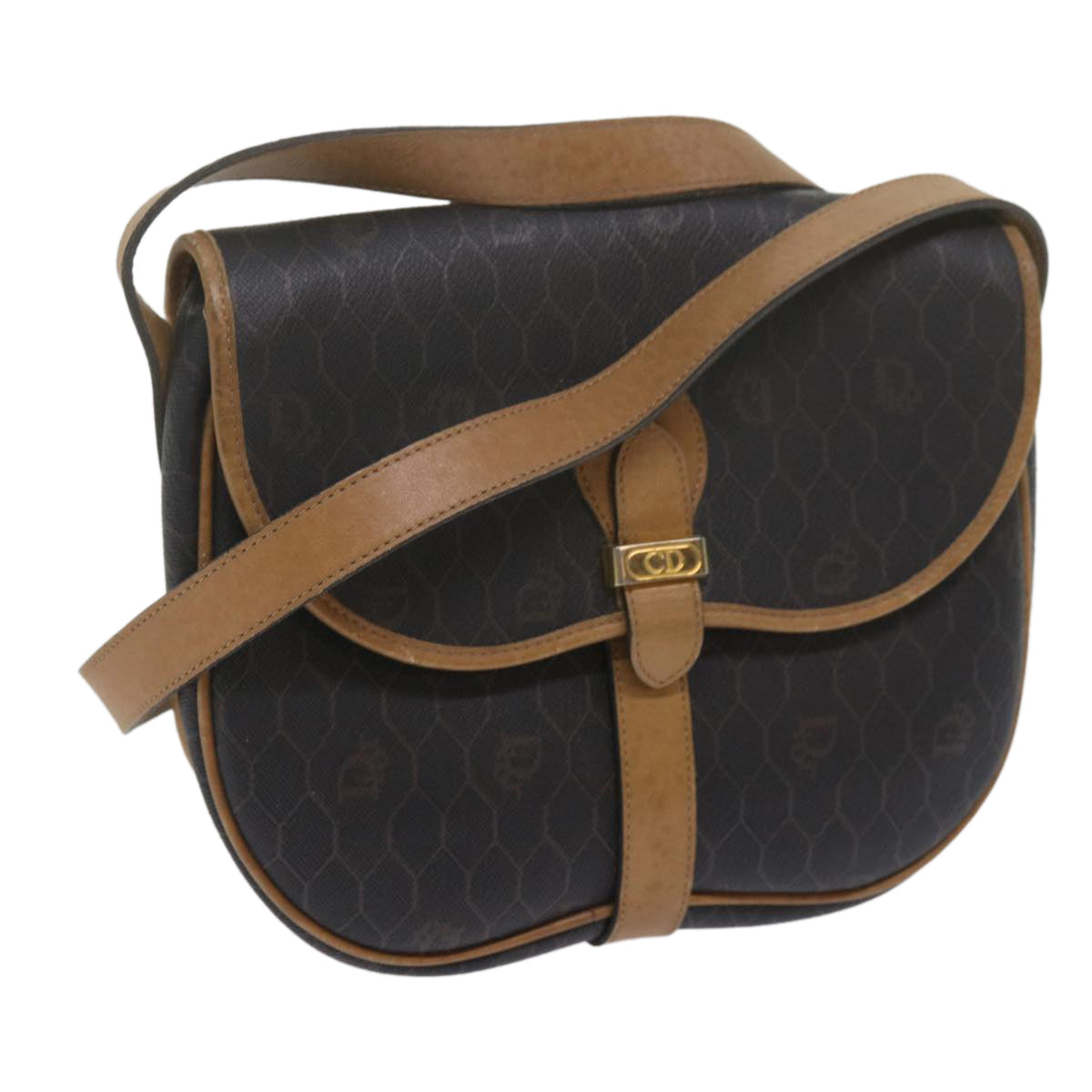 CHRISTIAN DIOR Honeycomb Canvas Shoulder Bag PVC Black Auth bs11016