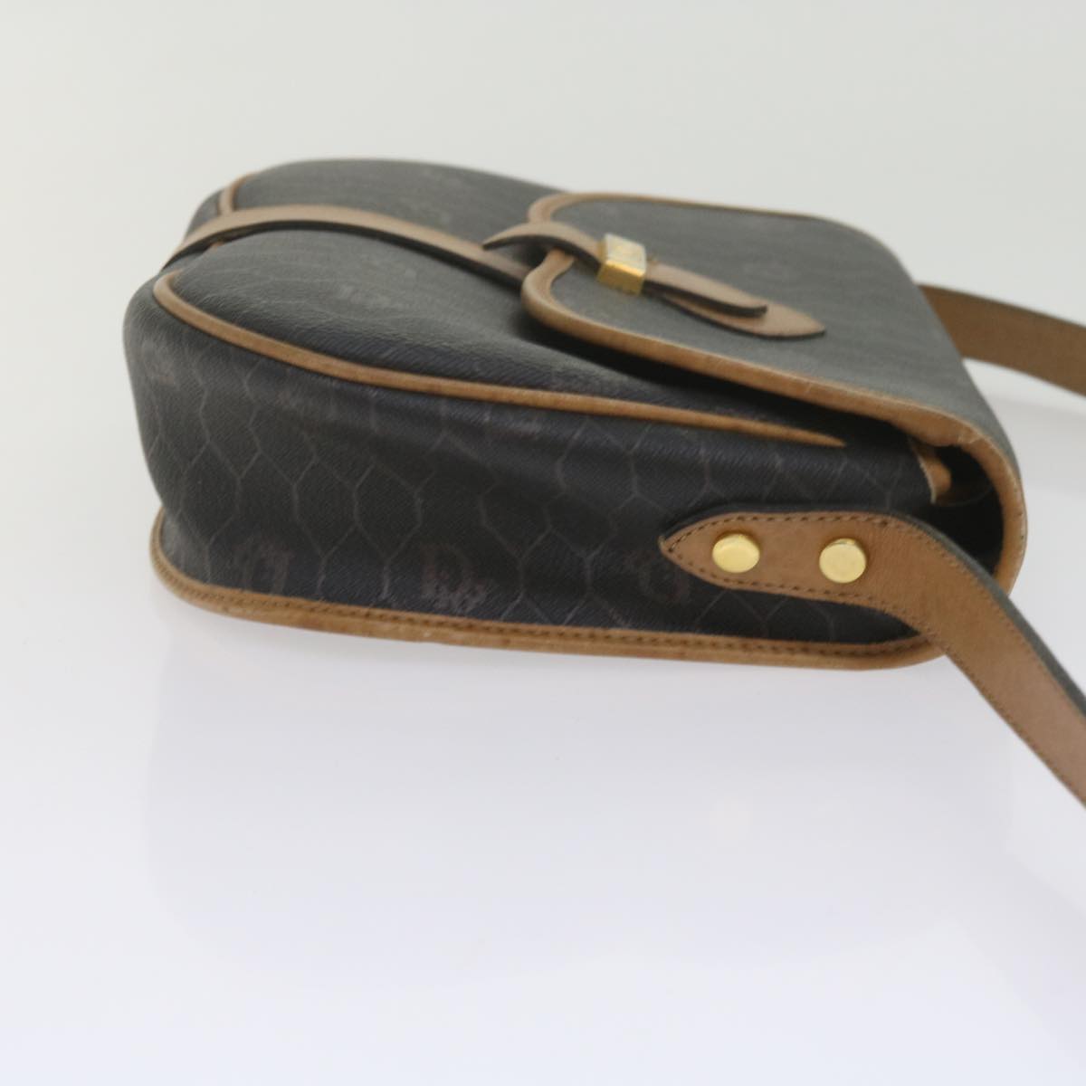 CHRISTIAN DIOR Honeycomb Canvas Shoulder Bag PVC Black Auth bs11016