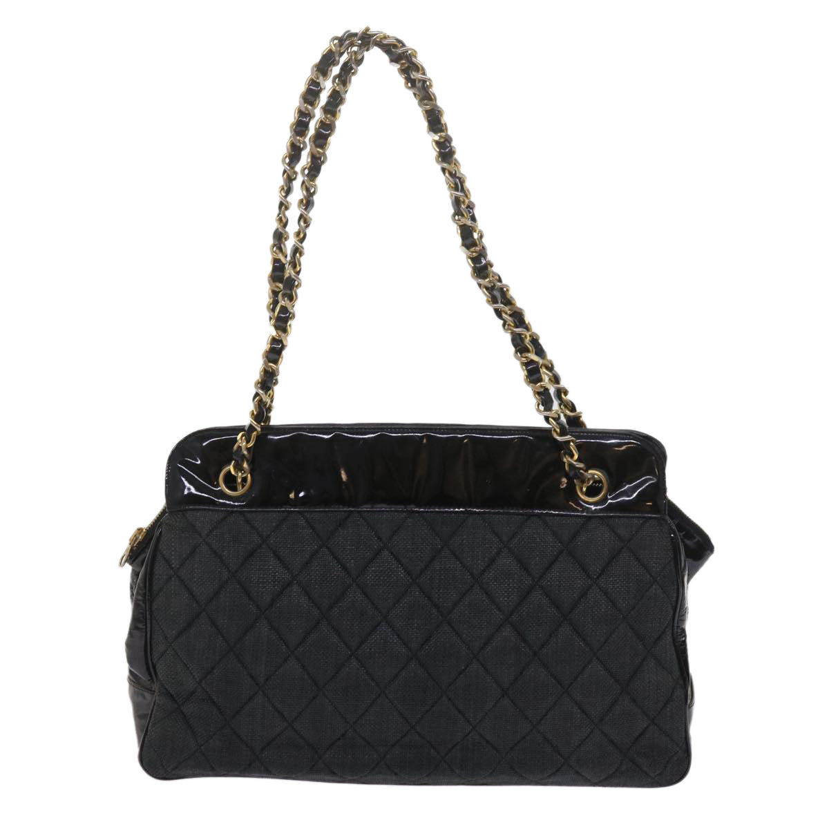 CHANEL Matelasse Chain Shoulder Bag Patent leather Black CC Auth bs11080
