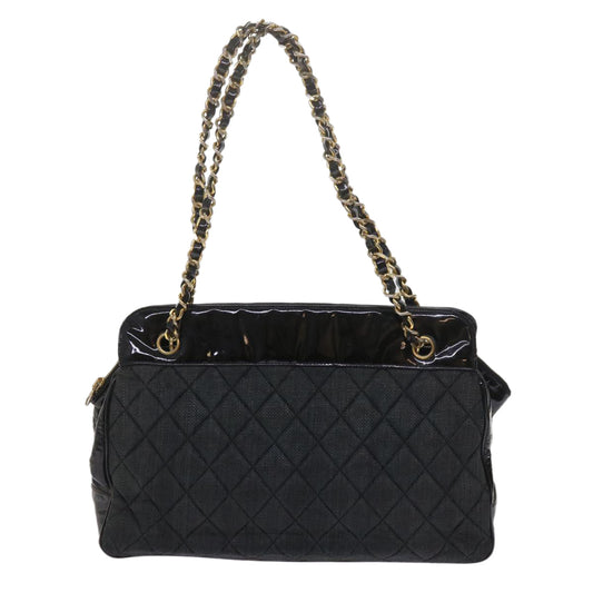 CHANEL Matelasse Chain Shoulder Bag Patent leather Black CC Auth bs11080