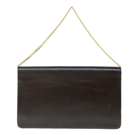 CHRISTIAN DIOR Chain Shoulder Bag Leather Brown Auth bs11131