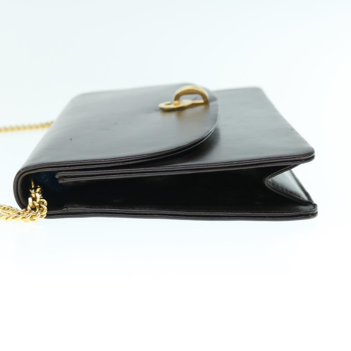 CHRISTIAN DIOR Chain Shoulder Bag Leather Brown Auth bs11131