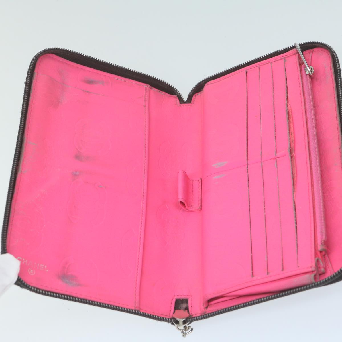 CHANEL Wallet Leather 4Set Black Pink Silver CC Auth bs11167