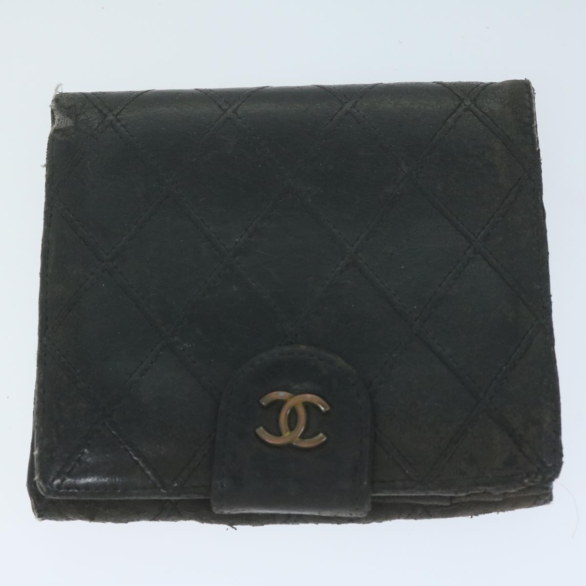 CHANEL Wallet Leather 4Set Black Pink Silver CC Auth bs11167