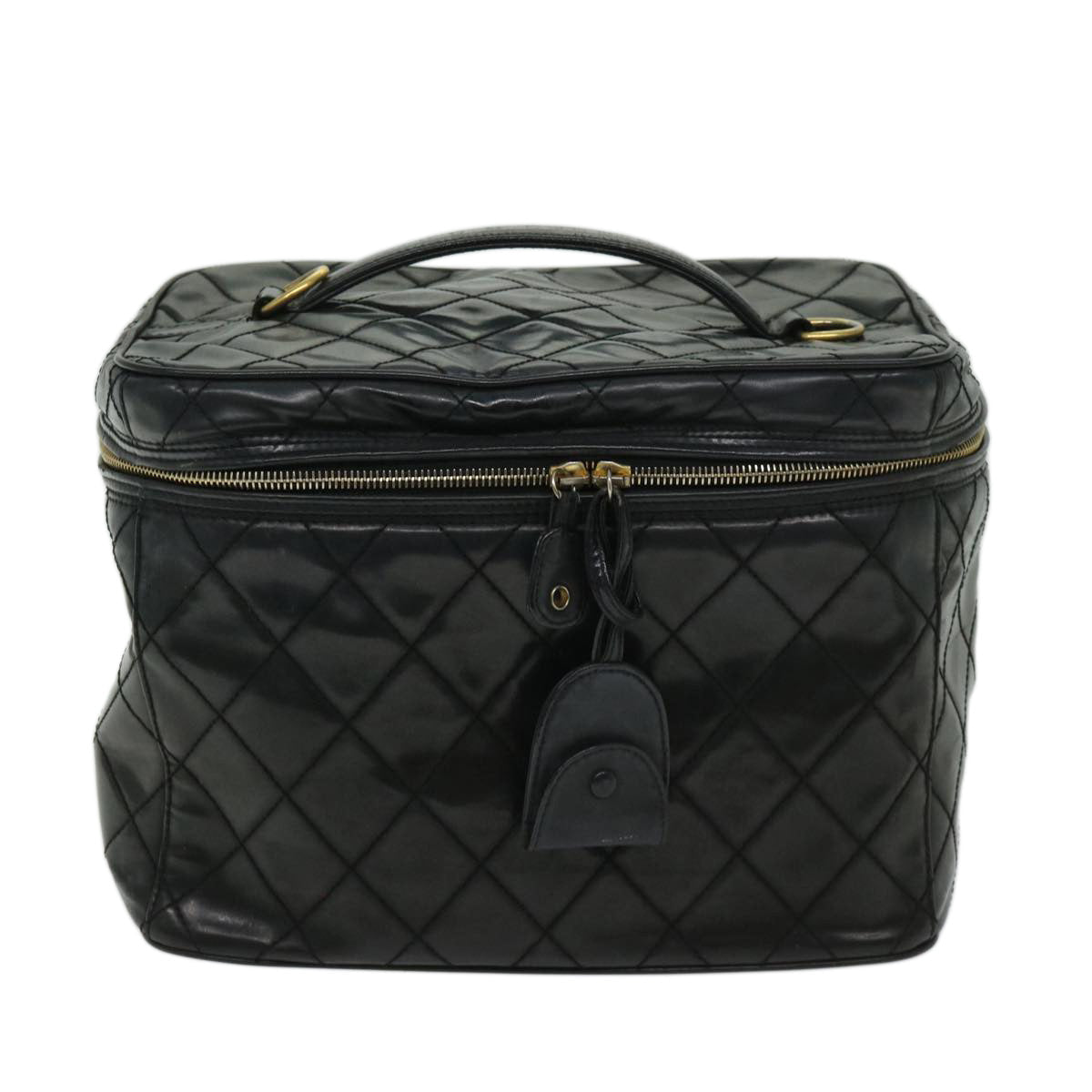 CHANEL Vanity Cosmetic Pouch Patent leather 2way Black CC Auth bs11283