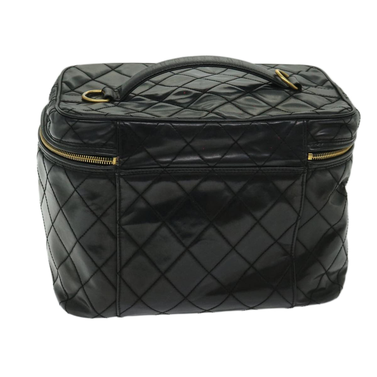 CHANEL Vanity Cosmetic Pouch Patent leather 2way Black CC Auth bs11283
