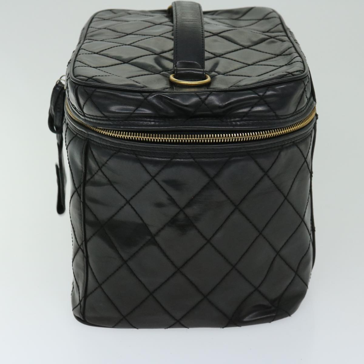 CHANEL Vanity Cosmetic Pouch Patent leather 2way Black CC Auth bs11283
