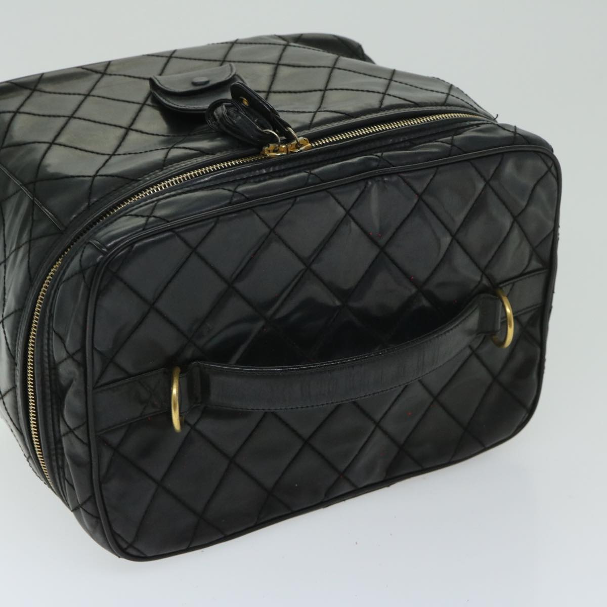 CHANEL Vanity Cosmetic Pouch Patent leather 2way Black CC Auth bs11283