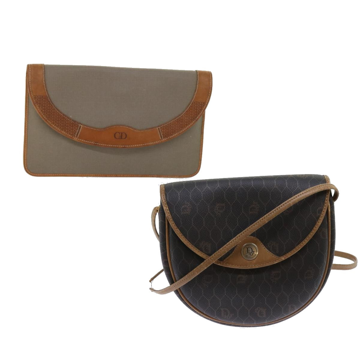 CHRISTIAN DIOR Macadam Canvas clutch Shoulder Bag PVC Canvas 2Set Auth bs11307