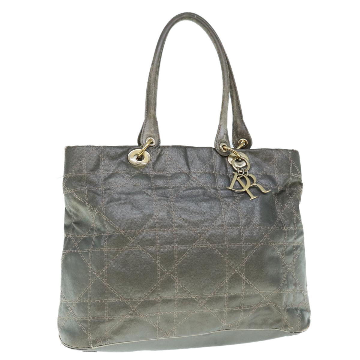 CHRISTIAN DIOR Canage Shoulder Bag Coated Canvas Gray Auth bs11380