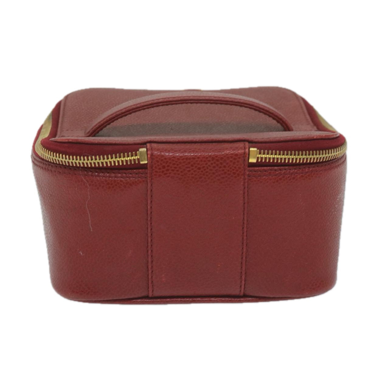 CHANEL Vanity Cosmetic Pouch Caviar Skin Red CC Auth bs11470