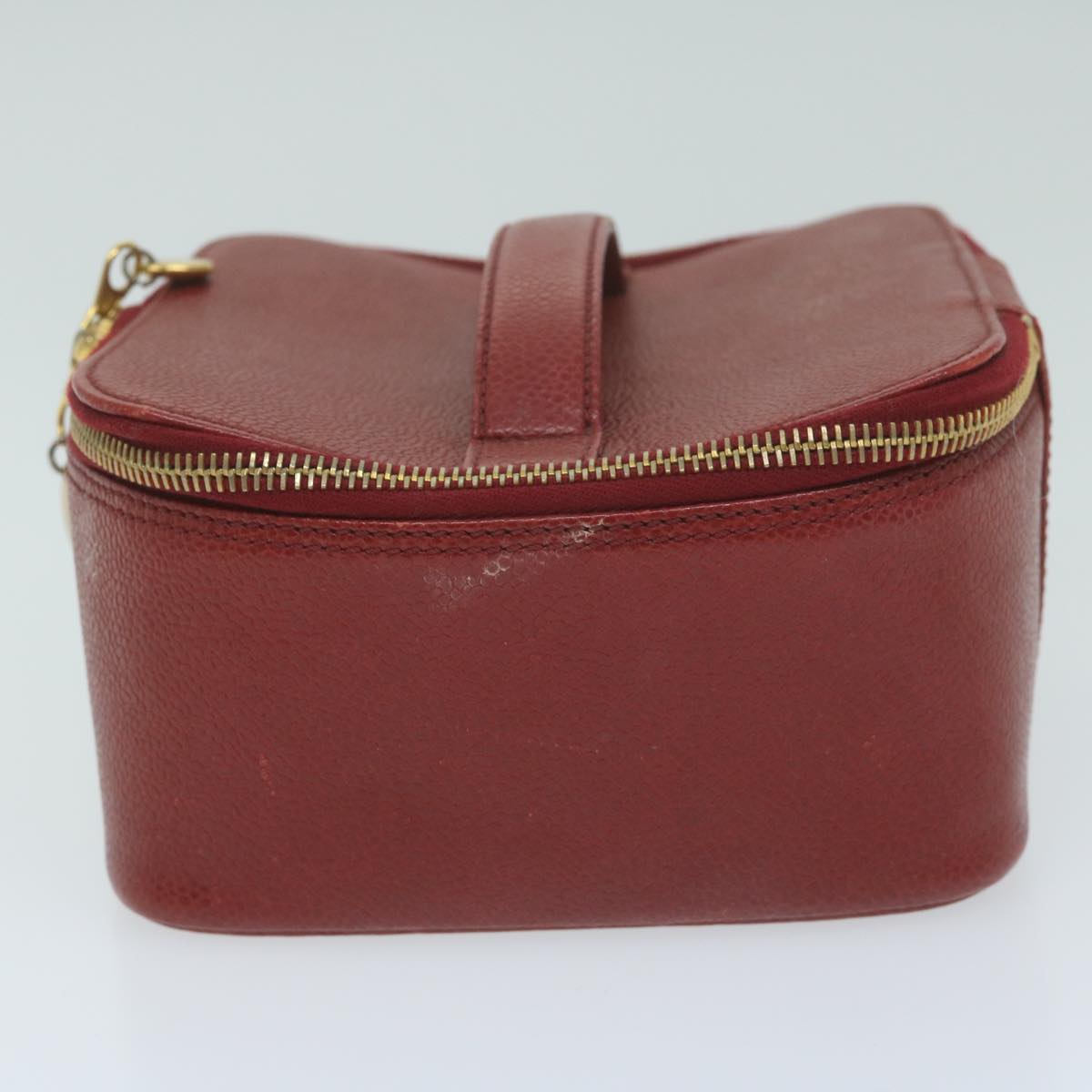 CHANEL Vanity Cosmetic Pouch Caviar Skin Red CC Auth bs11470