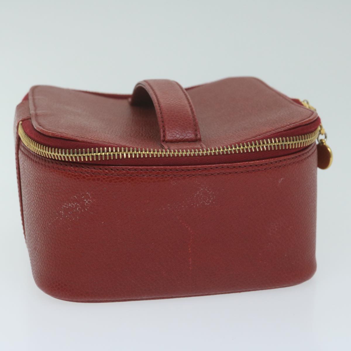 CHANEL Vanity Cosmetic Pouch Caviar Skin Red CC Auth bs11470