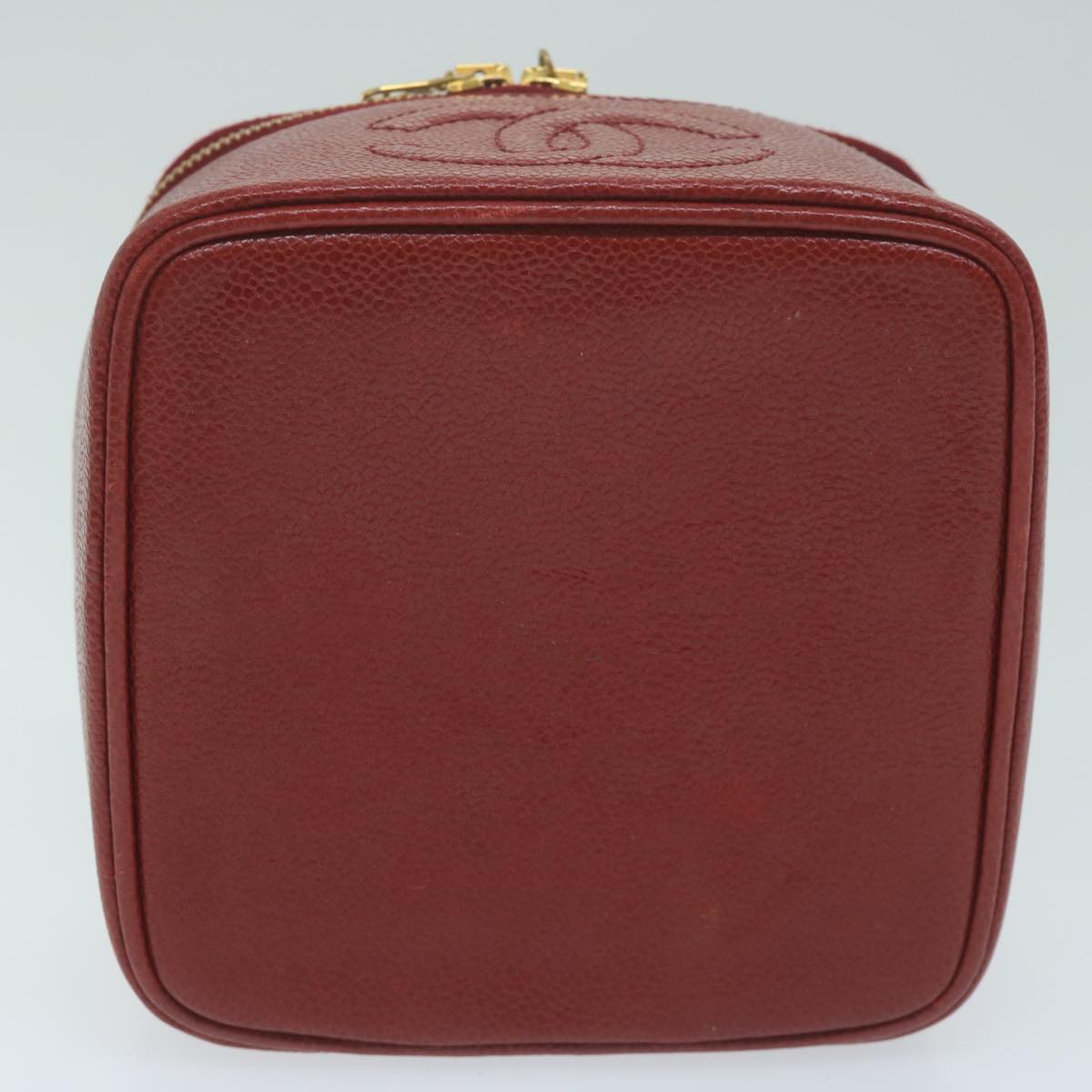 CHANEL Vanity Cosmetic Pouch Caviar Skin Red CC Auth bs11470