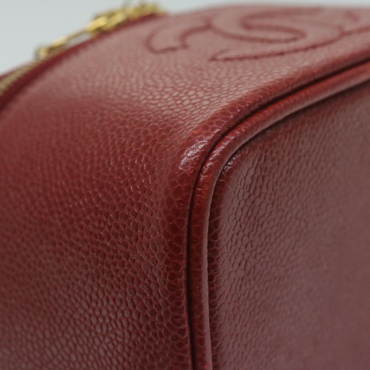 CHANEL Vanity Cosmetic Pouch Caviar Skin Red CC Auth bs11470