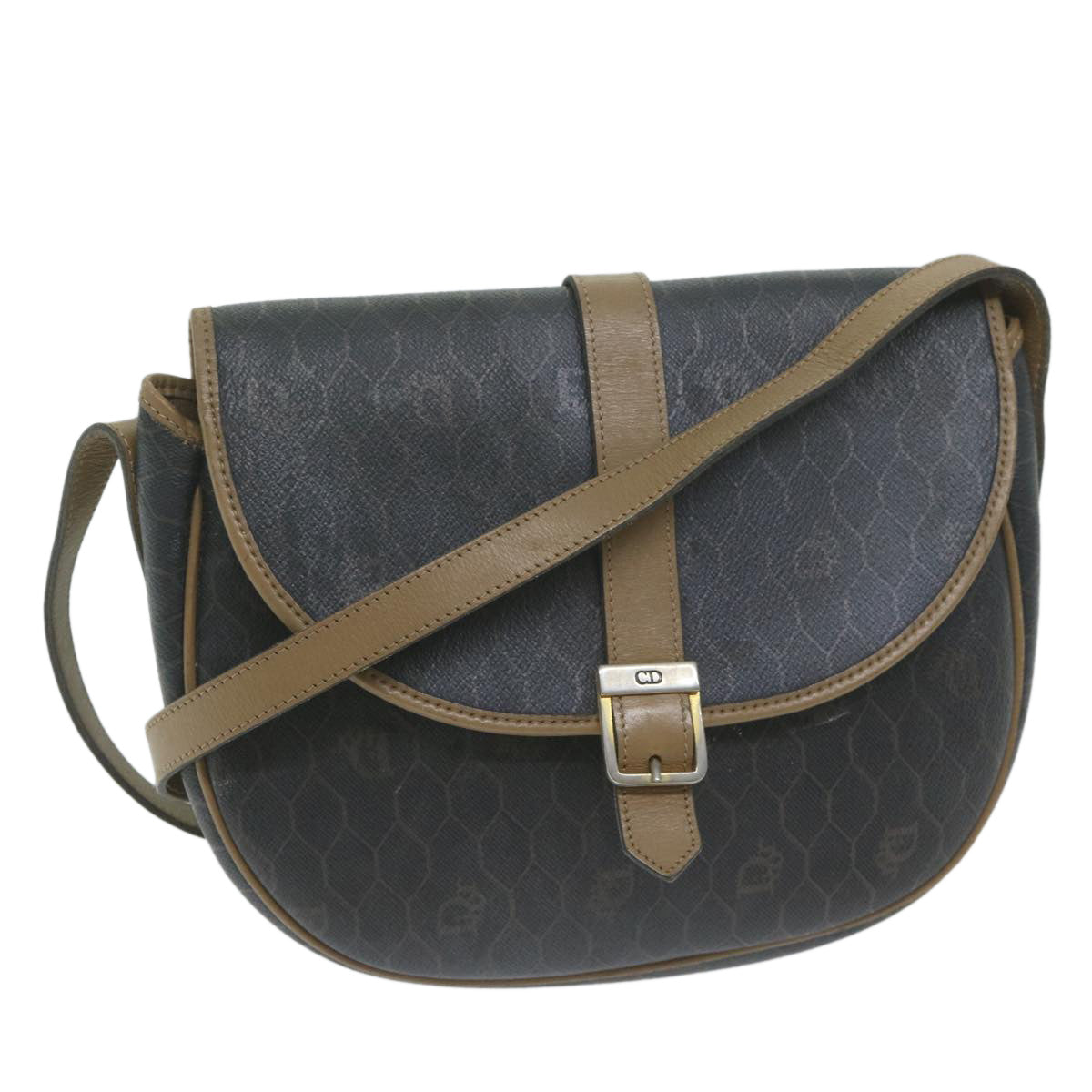 CHRISTIAN DIOR Honeycomb Canvas Shoulder Bag PVC Black Auth bs11484