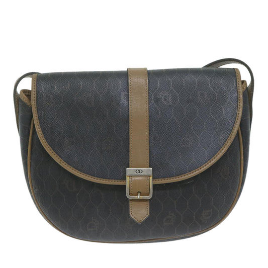 CHRISTIAN DIOR Honeycomb Canvas Shoulder Bag PVC Black Auth bs11484
