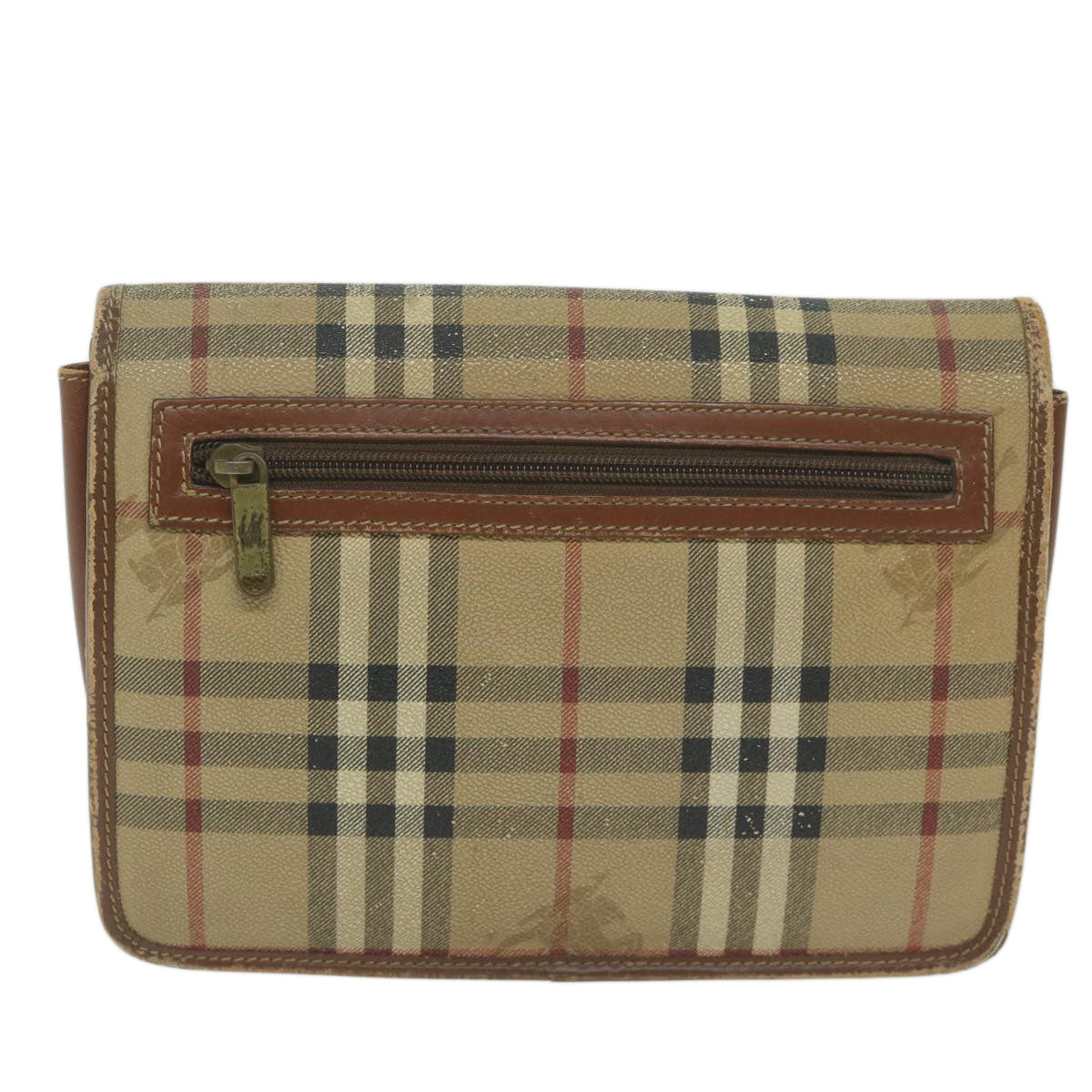 BURBERRYSs Nova Check Clutch Bag PVC Leather Beige Auth bs11501