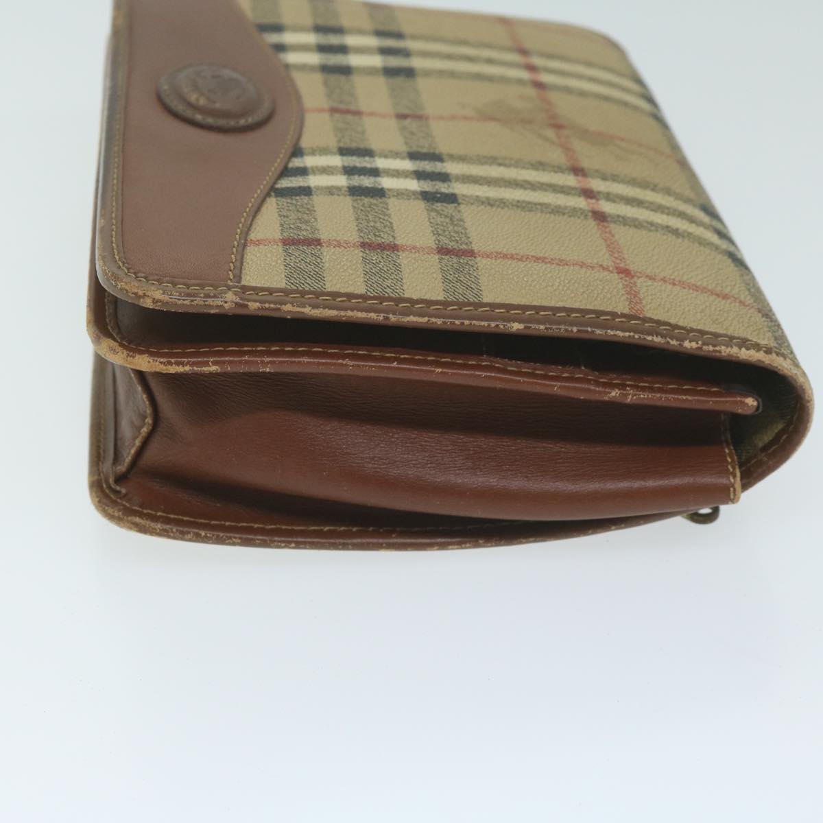 BURBERRYSs Nova Check Clutch Bag PVC Leather Beige Auth bs11501