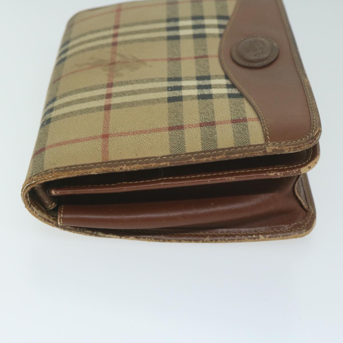 BURBERRYSs Nova Check Clutch Bag PVC Leather Beige Auth bs11501