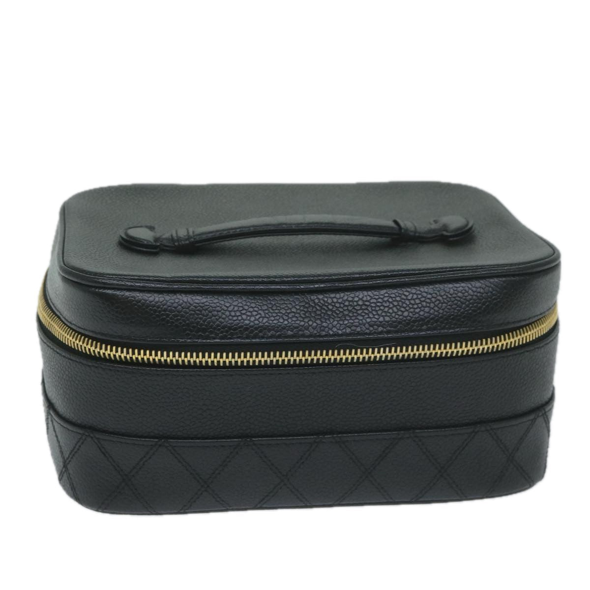 CHANEL Vanity Cosmetic Pouch Caviar Skin Black CC Auth bs11563
