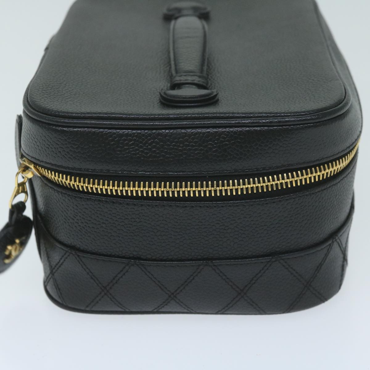 CHANEL Vanity Cosmetic Pouch Caviar Skin Black CC Auth bs11563