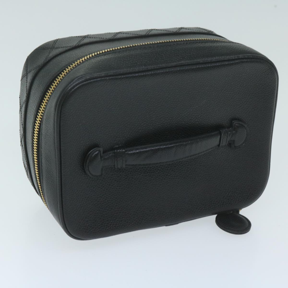 CHANEL Vanity Cosmetic Pouch Caviar Skin Black CC Auth bs11563