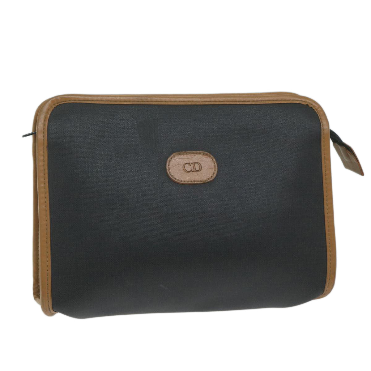 CHRISTIAN DIOR Clutch Bag PVC Canvas Black Auth bs11617