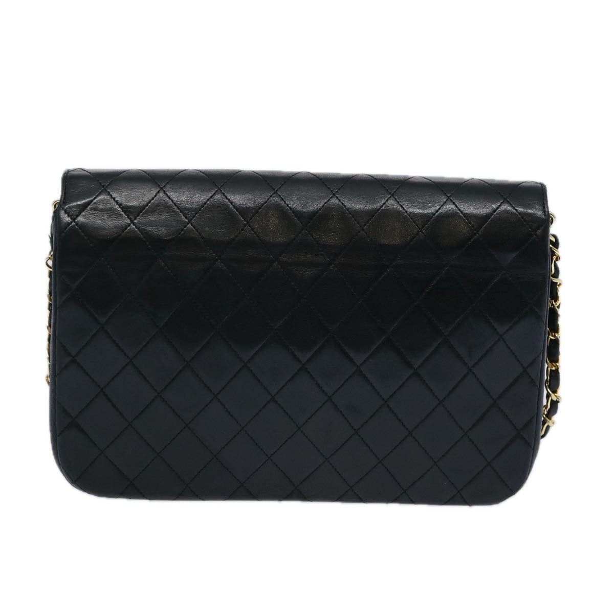 CHANEL Matelasse Chain Shoulder Bag Lamb Skin Black CC Auth bs11764