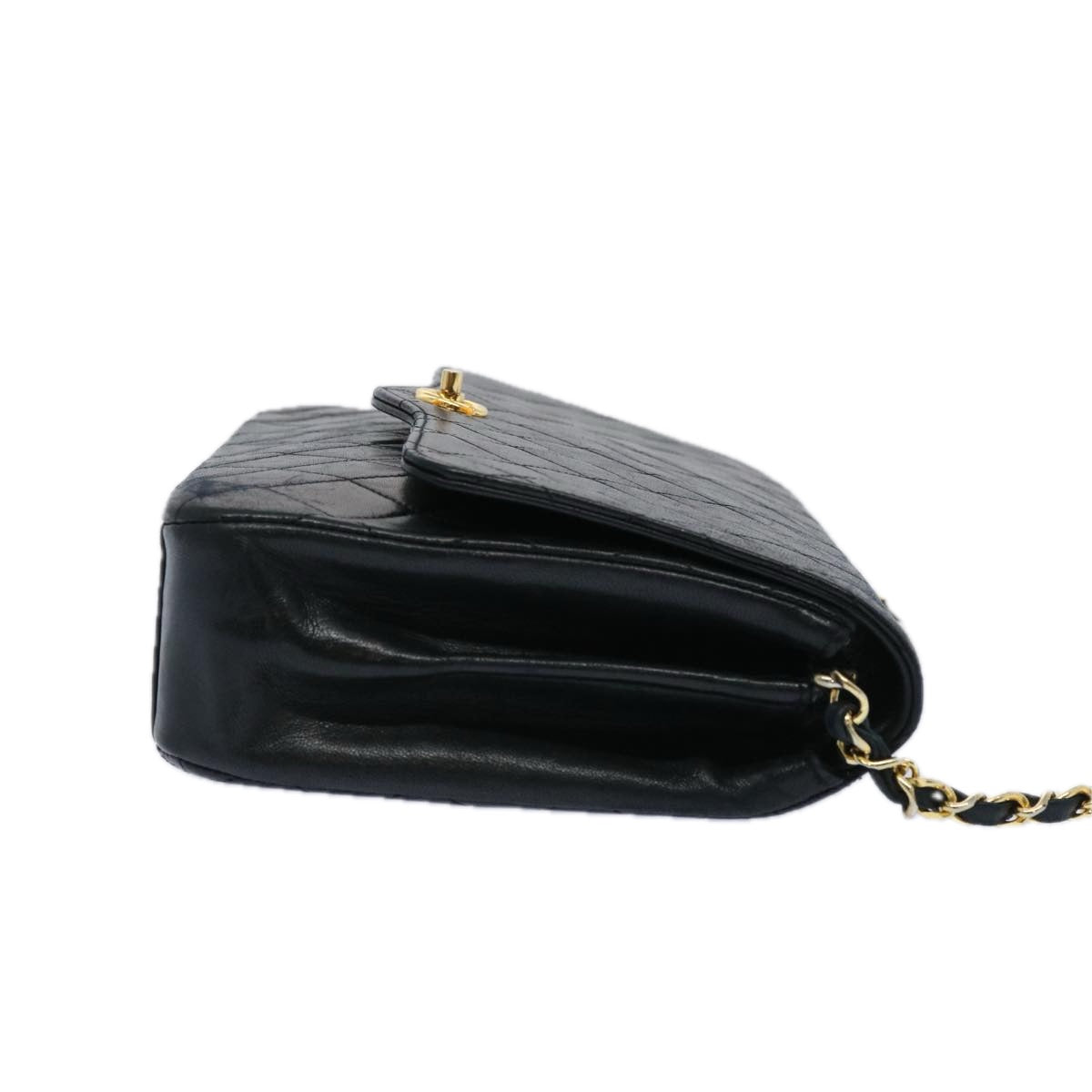 CHANEL Matelasse Chain Shoulder Bag Lamb Skin Black CC Auth bs11764