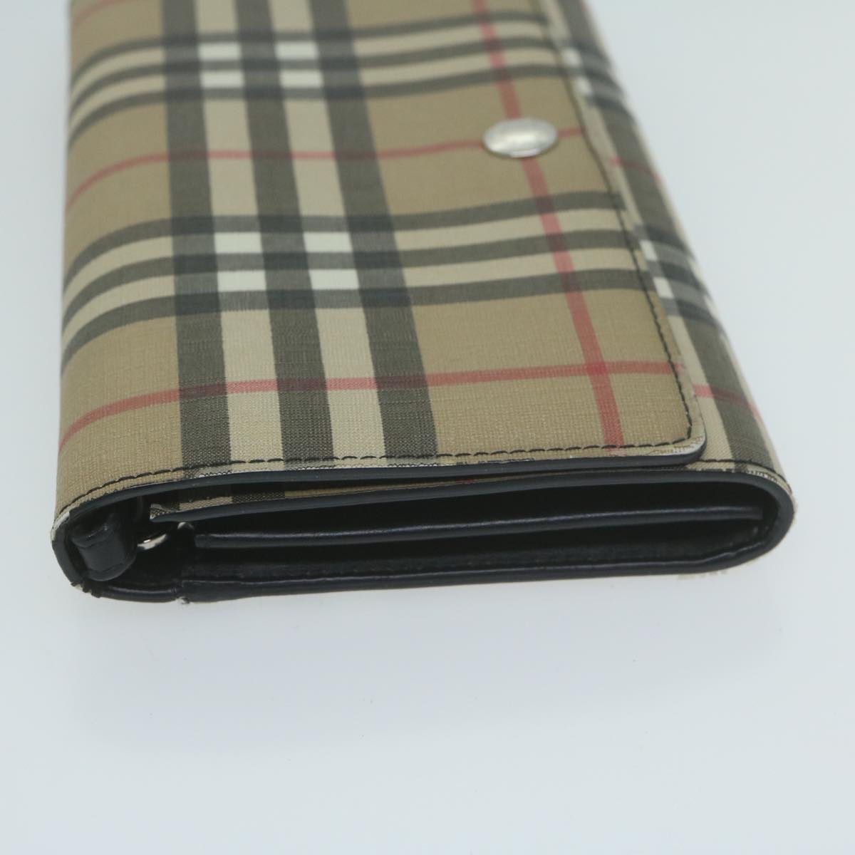 BURBERRY Nova Check Long Wallet PVC Leather Beige Auth bs11867