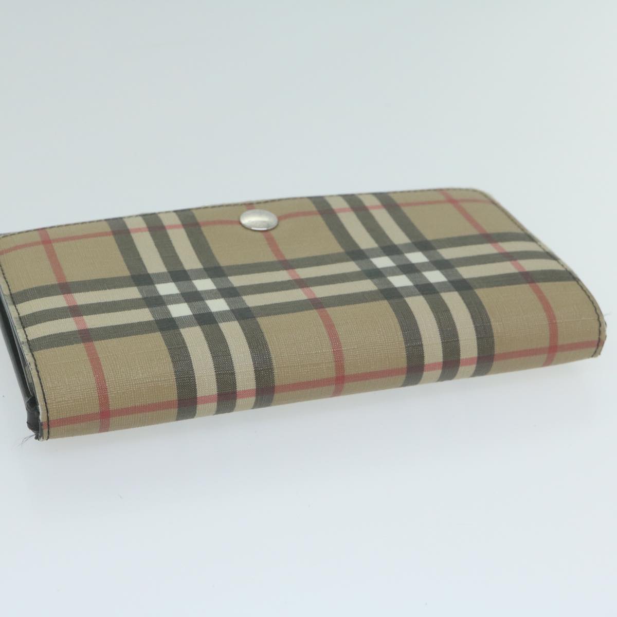 BURBERRY Nova Check Long Wallet PVC Leather Beige Auth bs11867