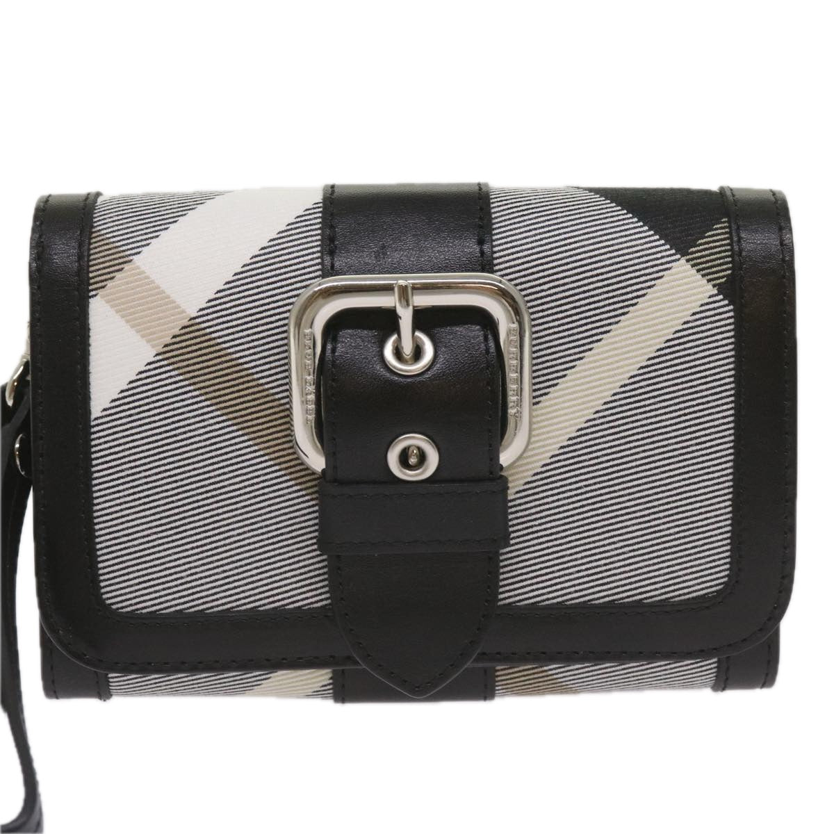 BURBERRY Nova Check Wallet Nylon Gray Black Auth bs12103