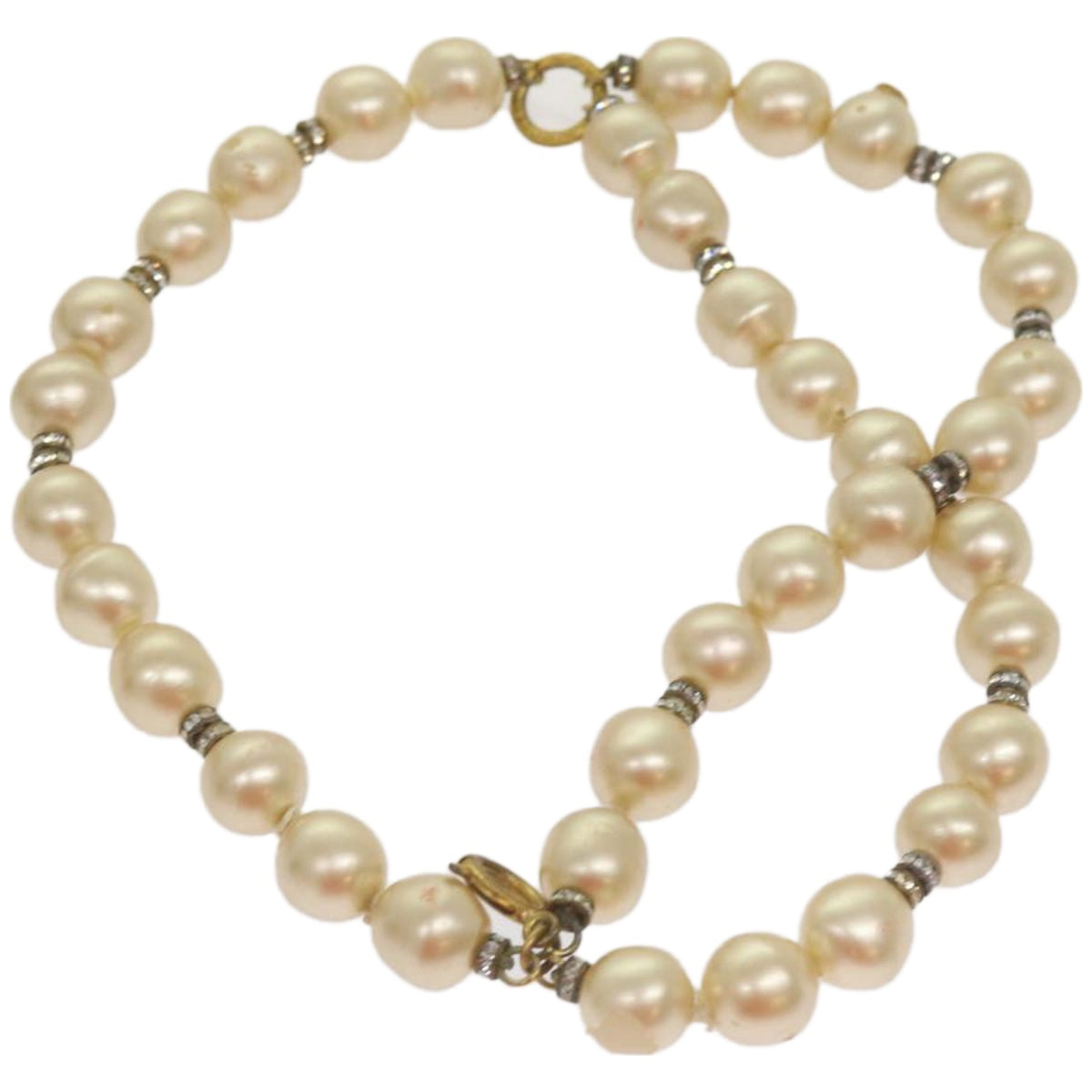 CHANEL Pearl Bracelet metal White CC Auth bs12272