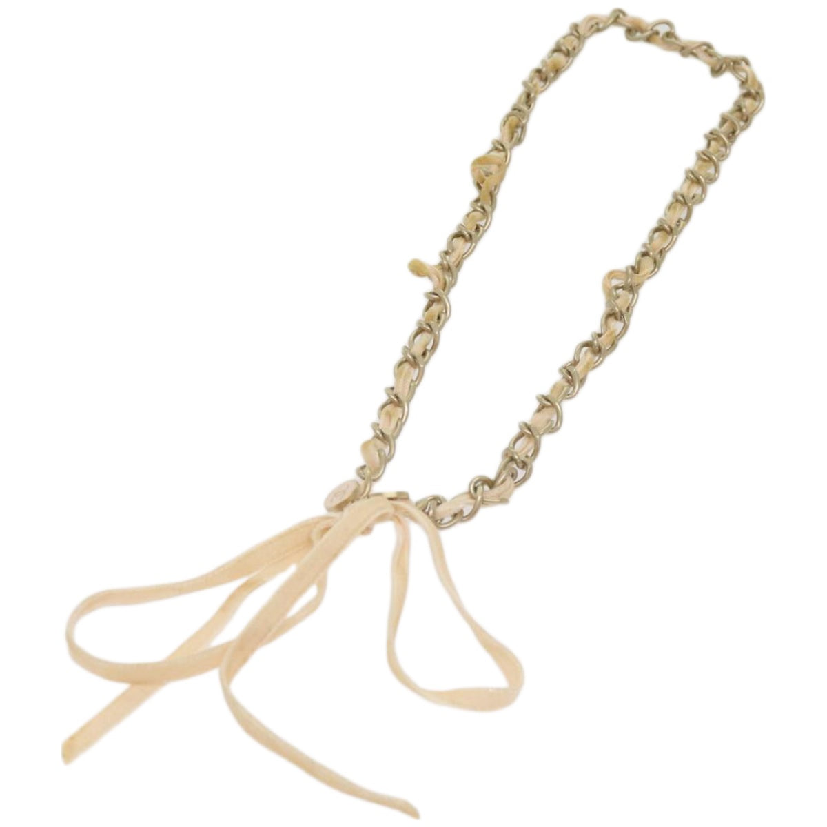 CHANEL Ribbon Chain metal Pink CC Auth bs12327