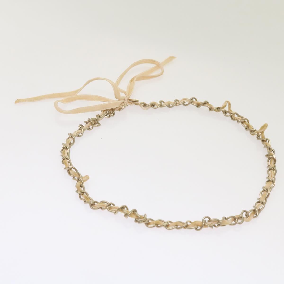 CHANEL Ribbon Chain metal Pink CC Auth bs12327