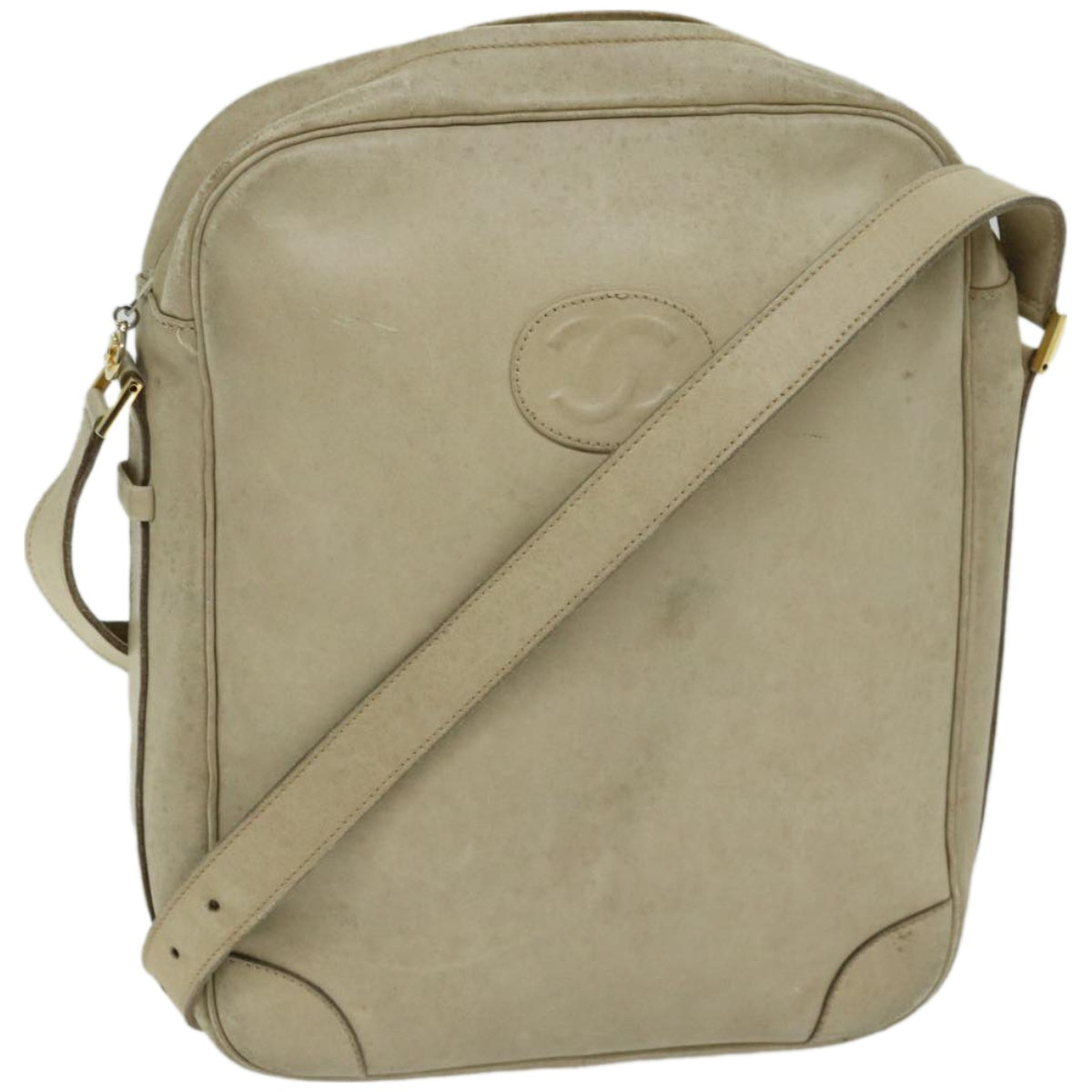 CHANEL Shoulder Bag Leather Beige CC Auth bs12353