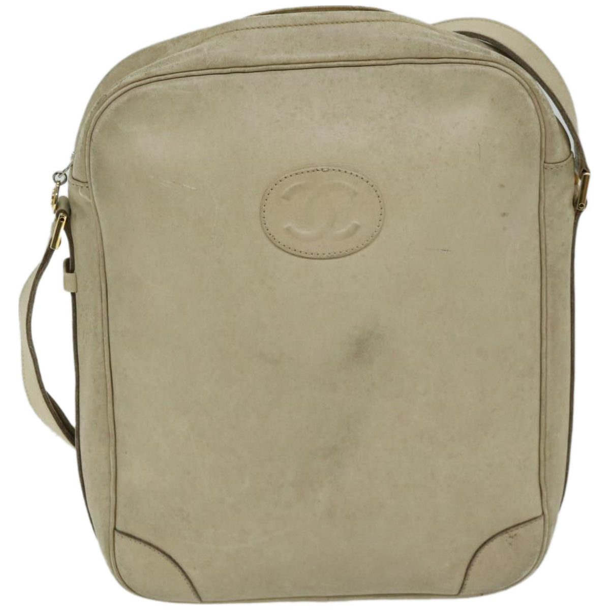 CHANEL Shoulder Bag Leather Beige CC Auth bs12353