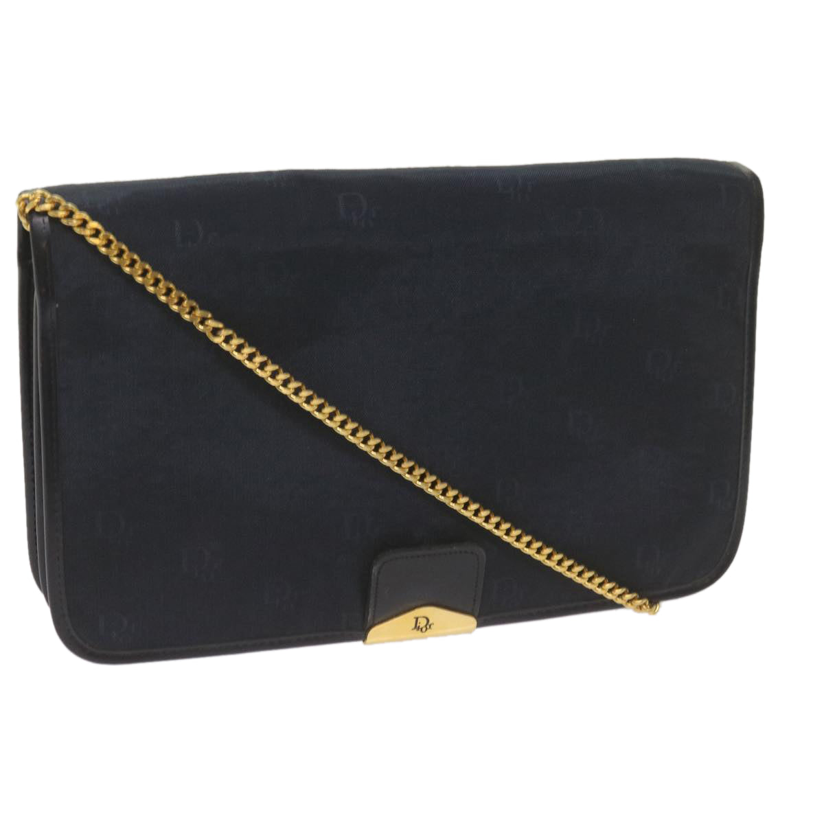 CHRISTIAN DIOR Chain Shoulder Bag Canvas Navy Auth bs12458