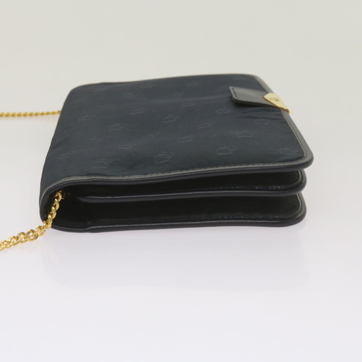 CHRISTIAN DIOR Chain Shoulder Bag Canvas Navy Auth bs12458