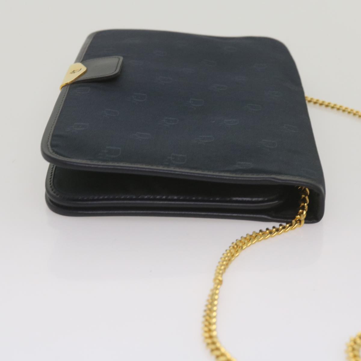 CHRISTIAN DIOR Chain Shoulder Bag Canvas Navy Auth bs12458