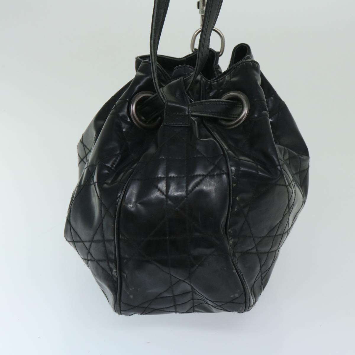 CHRISTIAN DIOR Canage Shoulder Bag patent Black Auth bs12459