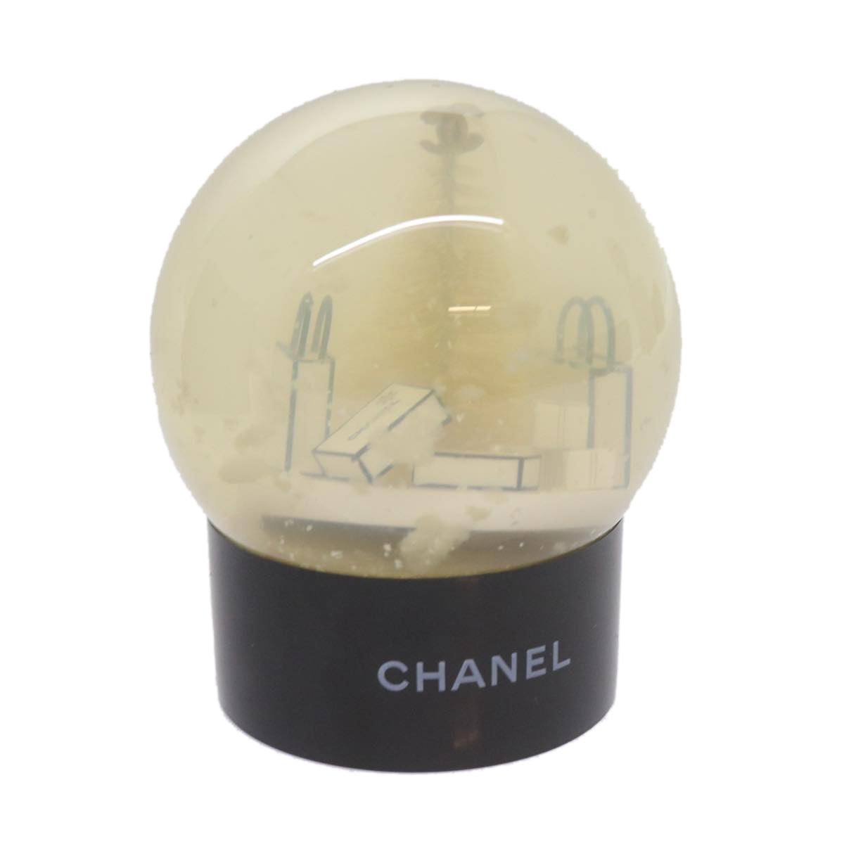 CHANEL Snow Globe plastic Black Clear CC Auth bs12466