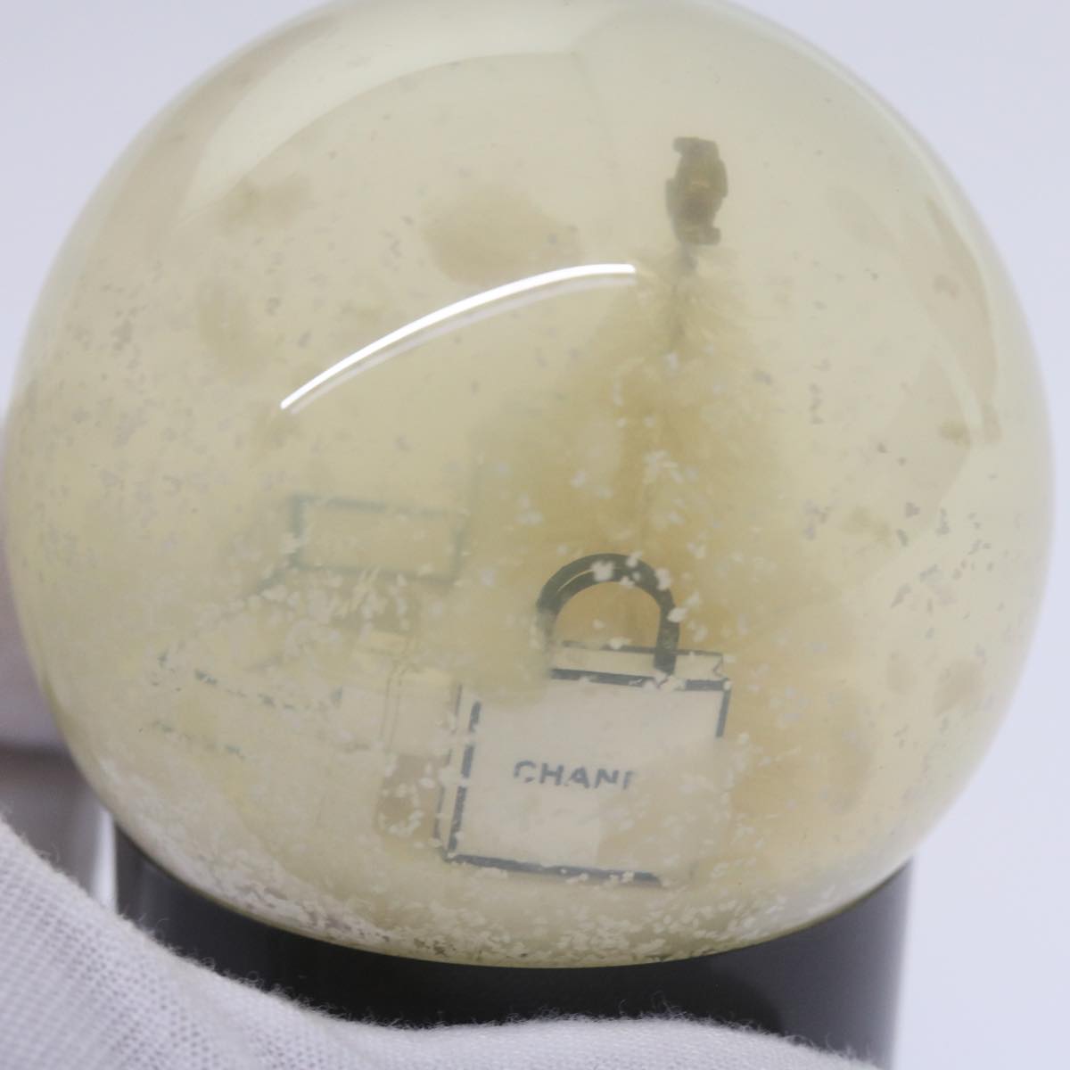 CHANEL Snow Globe plastic Black Clear CC Auth bs12466