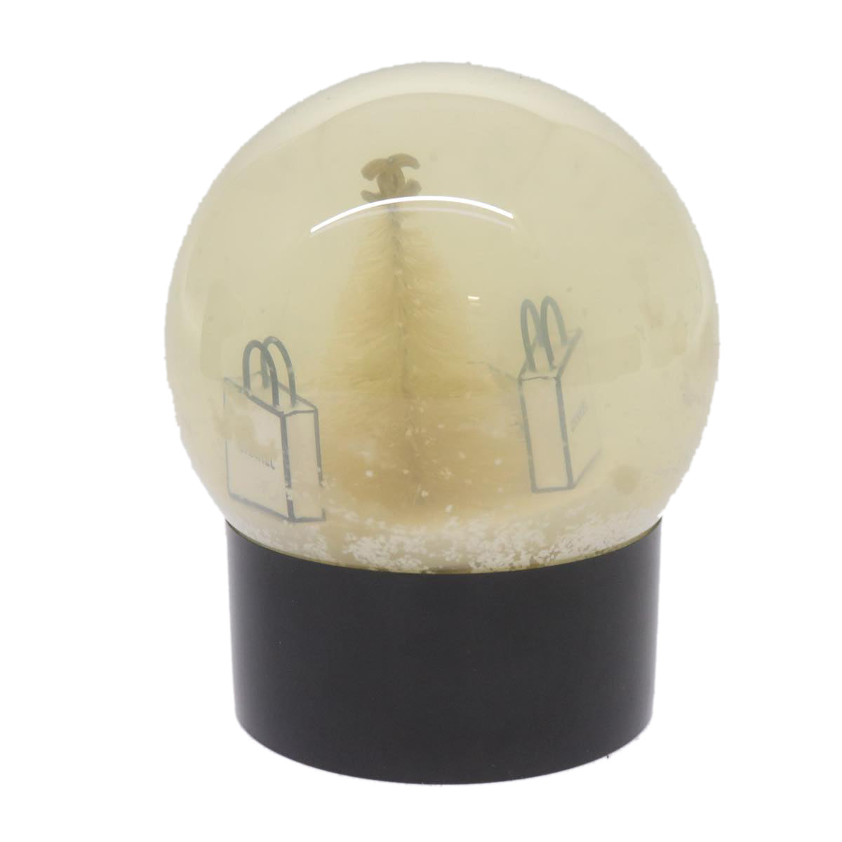 CHANEL Snow Globe plastic Black Clear CC Auth bs12466