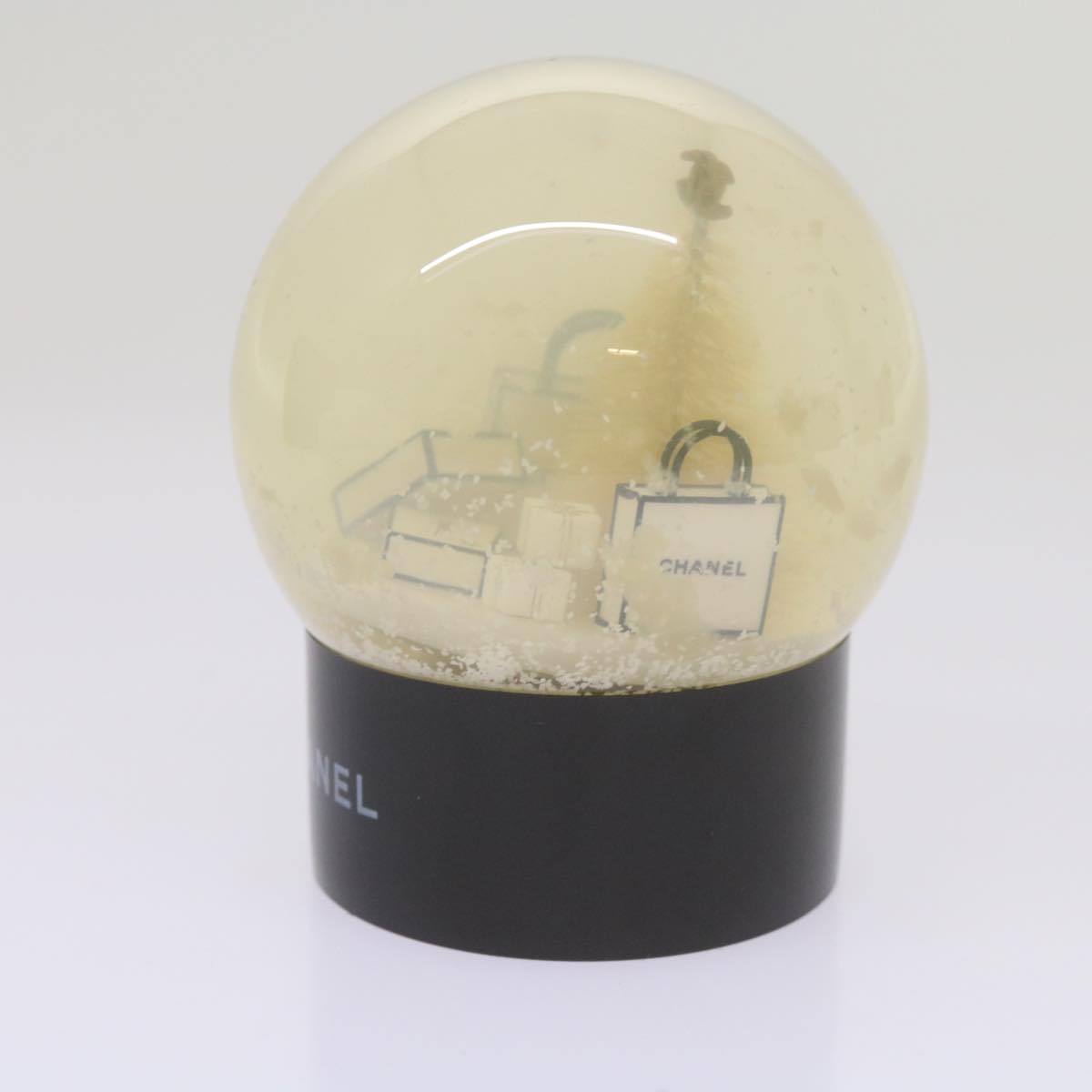 CHANEL Snow Globe plastic Black Clear CC Auth bs12466