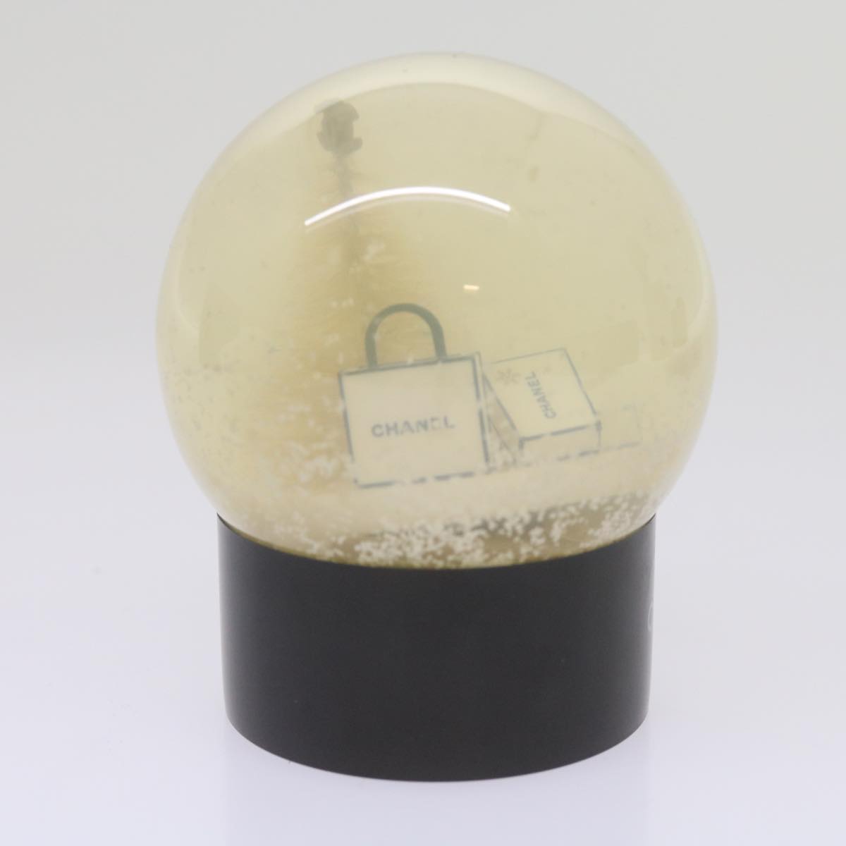 CHANEL Snow Globe plastic Black Clear CC Auth bs12466