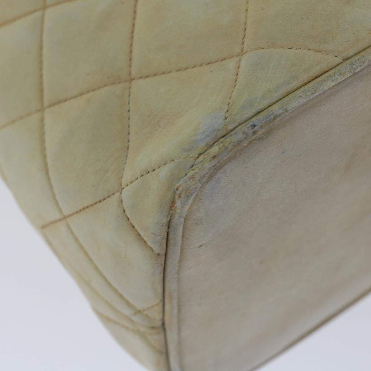 CHANEL Tote Bag Lamb Skin Beige CC Auth bs12535