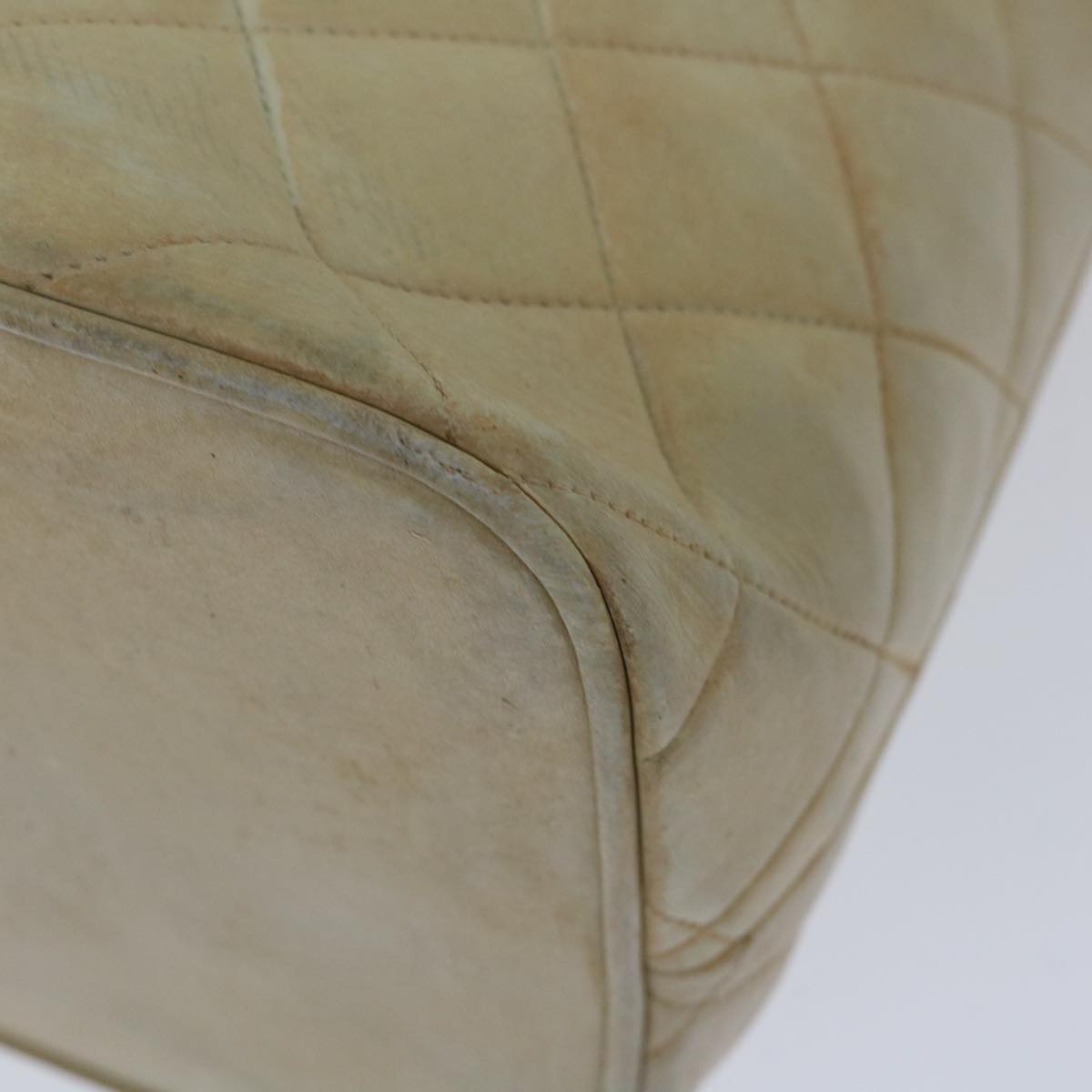 CHANEL Tote Bag Lamb Skin Beige CC Auth bs12535