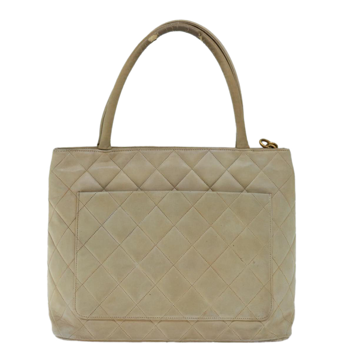 CHANEL Tote Bag Lamb Skin Beige CC Auth bs12535